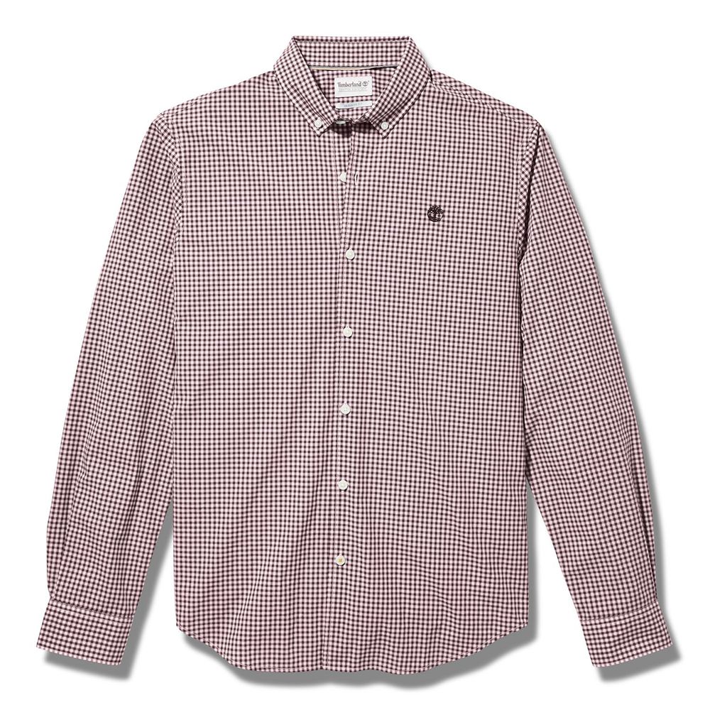 Timberland Mens Shirts Suncook River Long-Sleeve Poplin Gingham - Pink - India ZC9150274